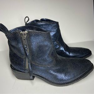 Sacha London 37 US 5.5 Helen Blue Crackle Suede Western Ankle Booties Boots